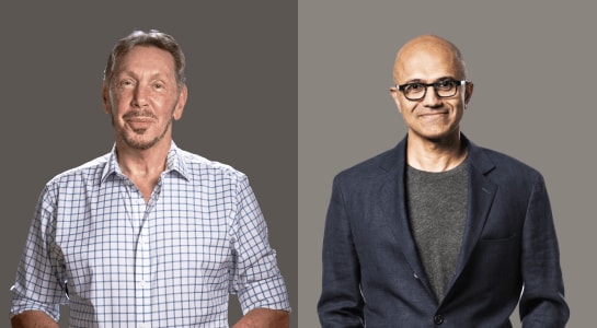 Photo of Larry Ellison and Satya Nadella