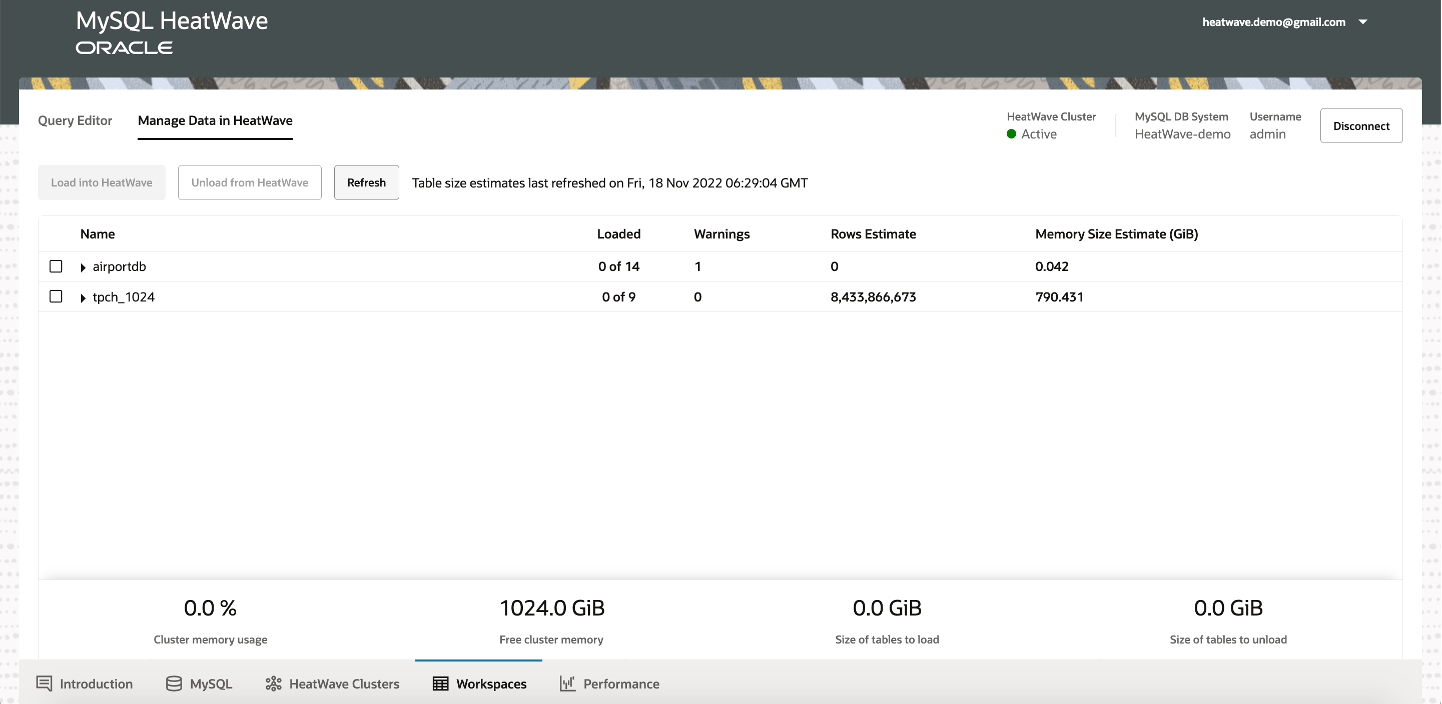 Managing HeatWave Cluster Data - DB system workspace