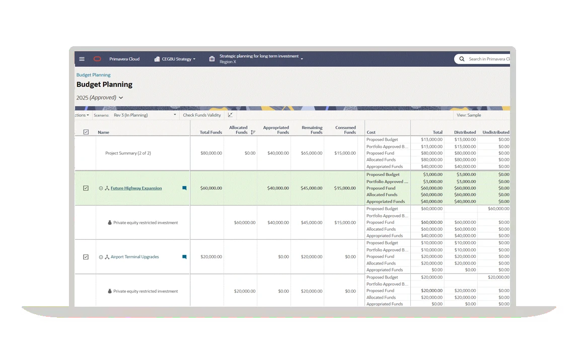 Funding management screenshot